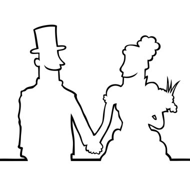 Bride and groom looking at eachother clipart