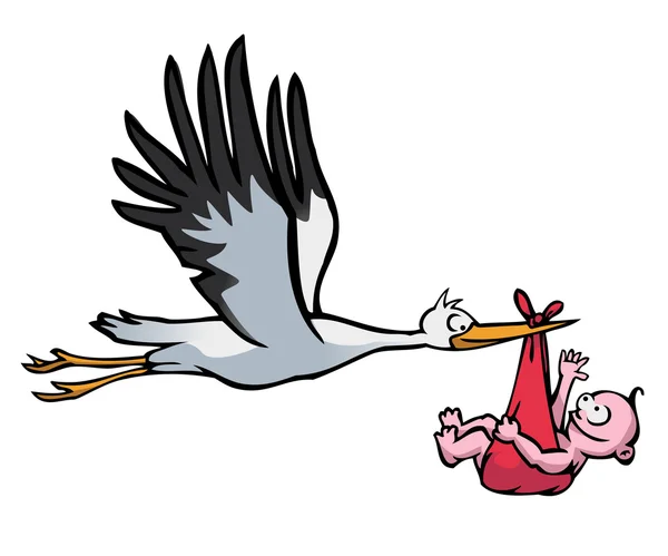 Flygande stork med baby — Stock vektor