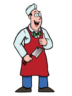 Butcher with a cleaver and his thumbs up clipart