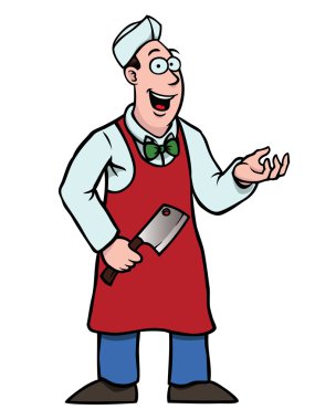 Butcher with a cleaver showing something clipart