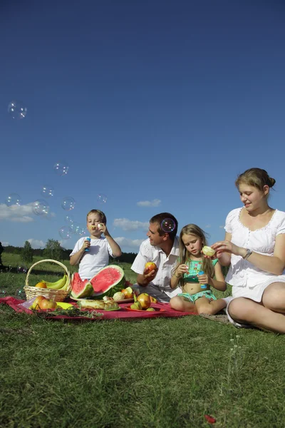 Piknik rodzin na zewnątrz z jedzeniem — Zdjęcie stockowe