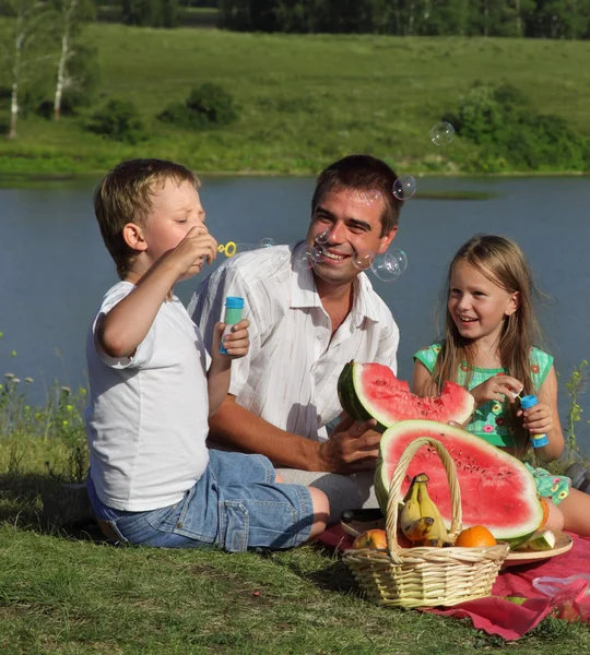 Rodiny piknik venku s jídlem — Stock fotografie