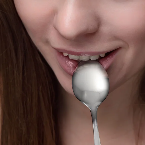 Beauty girl with spoon — Stock Photo, Image
