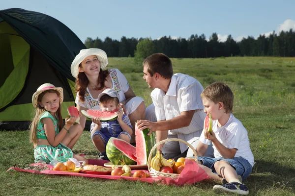Familias picnic al aire libre con comida — Foto de Stock