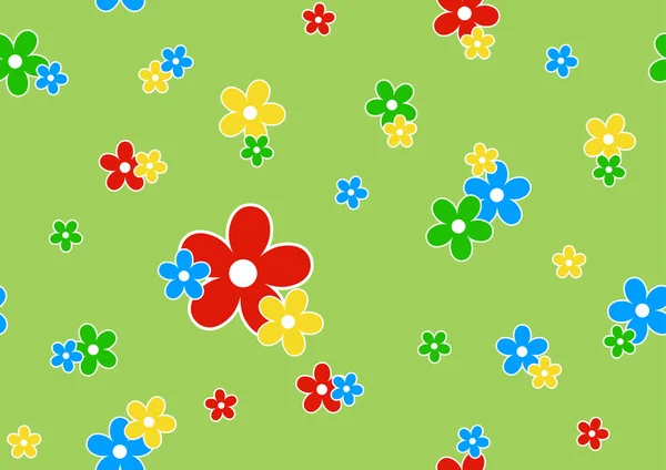 Nahtlose Musterblumen auf grünem Hintergrund — Stockvektor