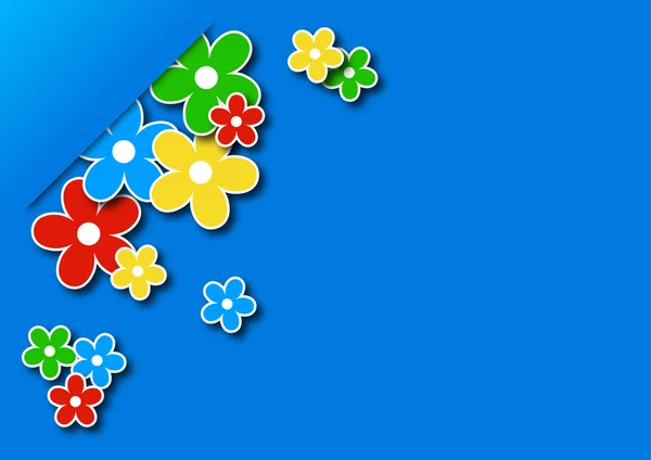 Cartão de saudação com flores coloridas em um fundo azul —  Vetores de Stock