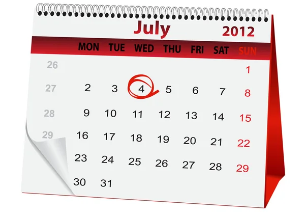 7 月 4 日の休日カレンダー — ストックベクタ