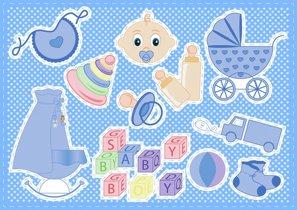 Baby boy items — Stock Vector