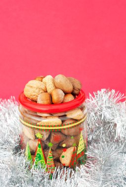 Christmas themed jar with nuts in shells clipart