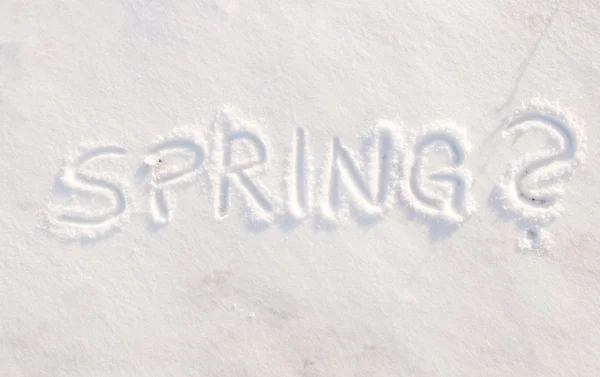 Word spring? scribbled in snow — Stock Photo, Image