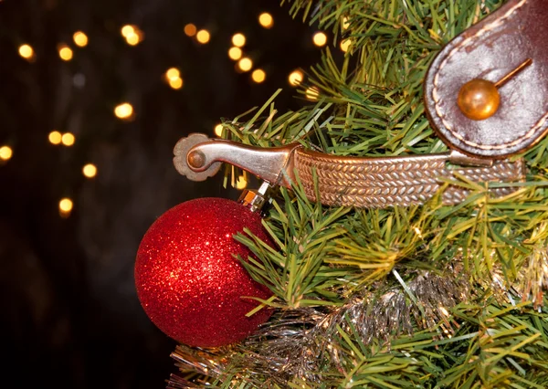 カウボーイのクリスマス - 赤玉飾り平 — ストック写真