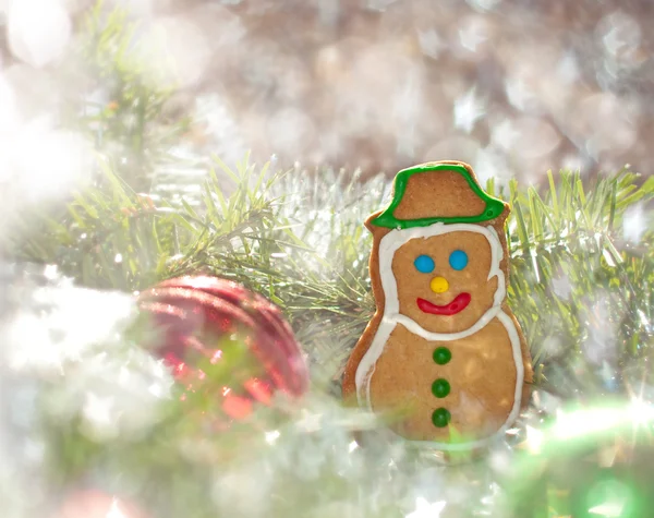 Drömmande bild av en christmas snögubbe cookie — Stockfoto