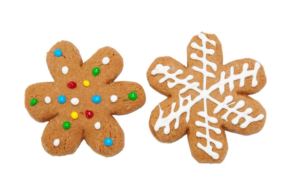 Floco de neve em forma de biscoitos de gengibre no branco — Fotografia de Stock