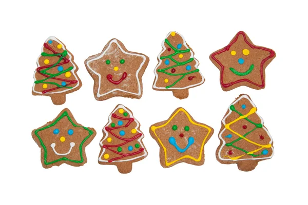 楽しいクリスマス ツリーと星の形のジンジャーブレッドのクッキー — ストック写真