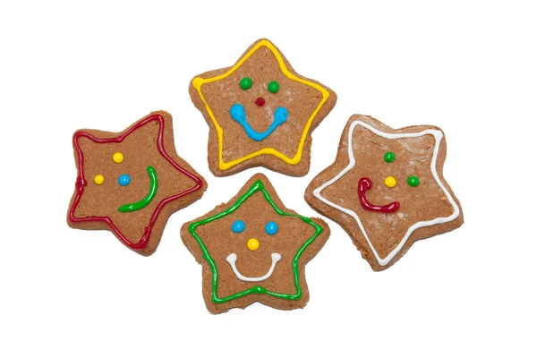 Star shaped gingerbred Christmas cookies on white background — Stock Photo, Image