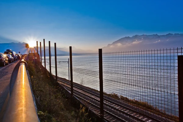 Sonnenaufgang am Genfer See, Schweiz — Stockfoto