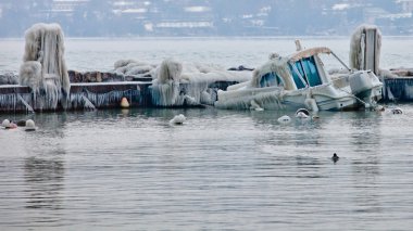 Frozen Boats and Pier clipart