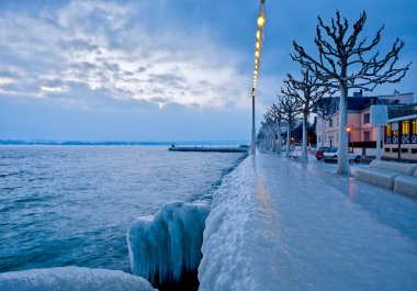 Icy Waterfront, Lake Geneva, Switzerland clipart