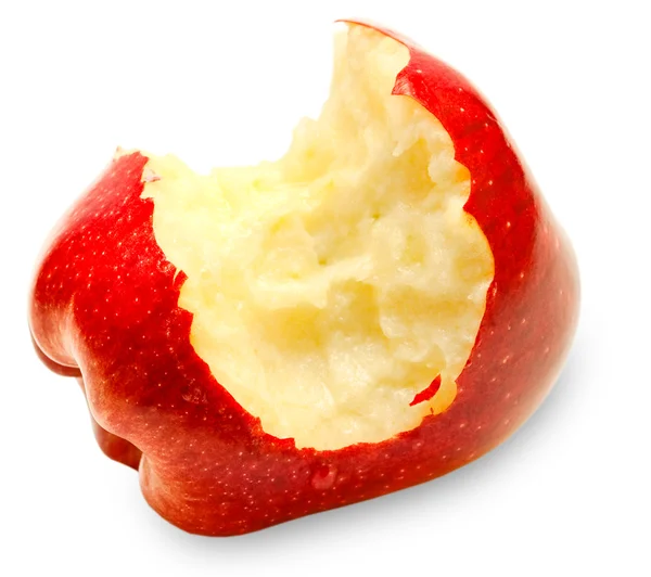 Κόκκινο μήλο δαγκωμένο που απομονώνονται σε λευκό φόντο — Φωτογραφία Αρχείου