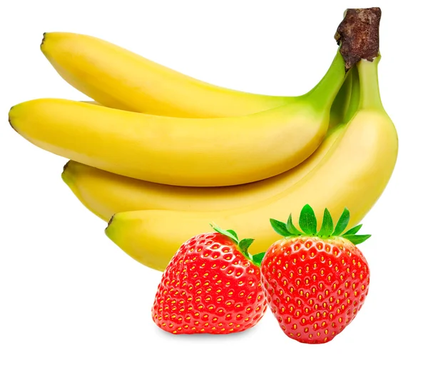 Morango e banana isolados sobre fundo branco — Fotografia de Stock