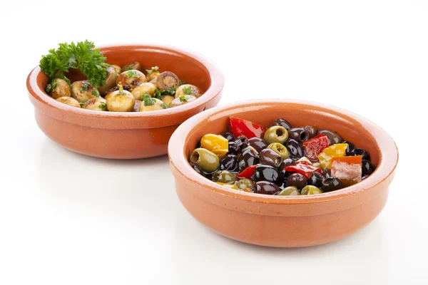 Spanish Tapas, Olives and Mushrooms — Stock Photo, Image