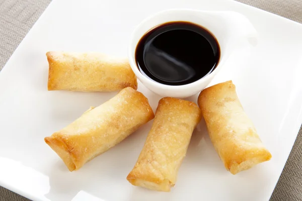 Spring Rolls and Soy Sauce — Stock Photo, Image