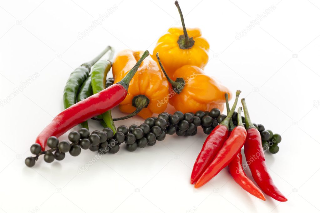 Spicy Peppers on White