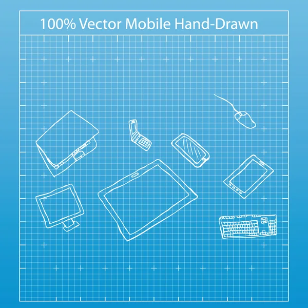 Tekening door hand van mobiele — Stockvector