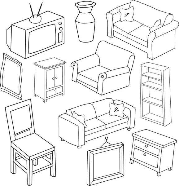 Hand drawn furniture pattern — Stock Vector