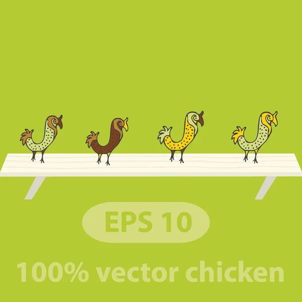 Dibujos animados de pollo sobre fondo verde - ilustración vectorial . — Archivo Imágenes Vectoriales