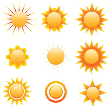 Multiple stylized sun graphics, vector