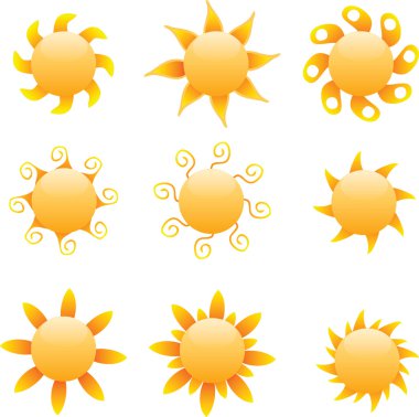 Multiple stylized sun graphics, vector clipart