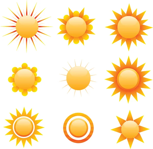 Mehrere stilisierte Sonnengrafiken, Vektor — Stockvektor