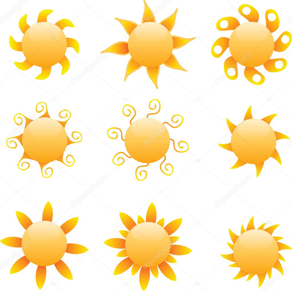 Multiple stylized sun graphics, vector