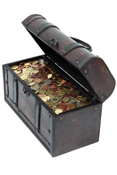 Chest with european coins — Stock Photo, Image