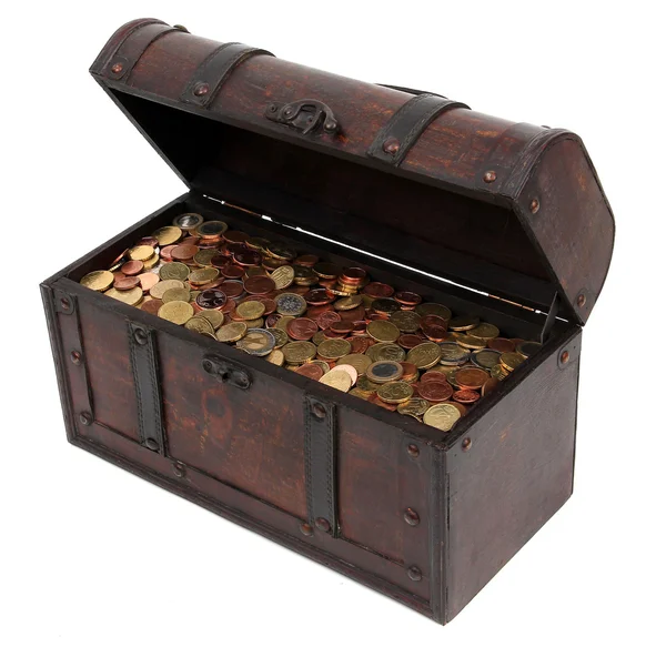 Open treasure chest filled with golden coins, gold and jewelry i Stock ...