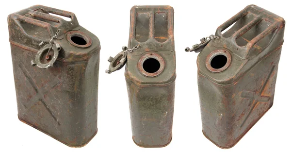 Concept of three rusty jerrycans — Stock Photo, Image