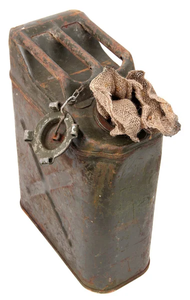 Old rusty jerrycan and cloth — Stock Photo, Image