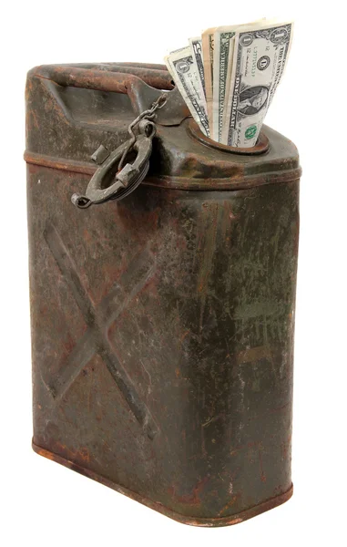 Money and jerrycan — Stock Photo, Image