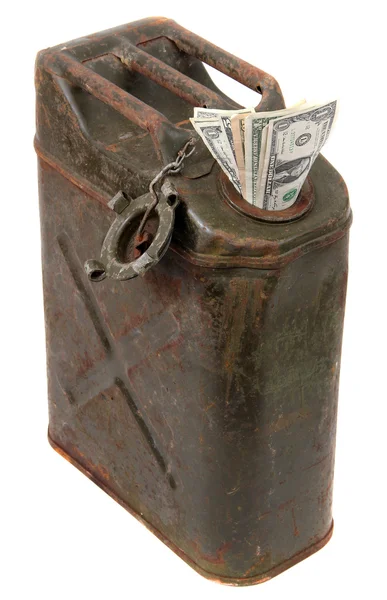 Dollar notes and jerrycan — Stock Photo, Image