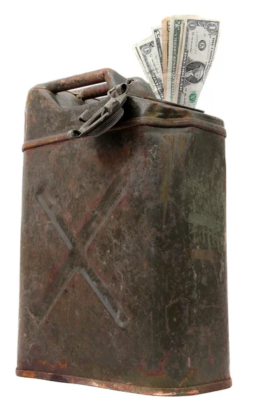 Jerrycan com notas de dólar — Fotografia de Stock