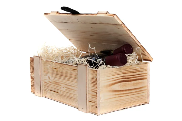 Caja de madera con vino —  Fotos de Stock