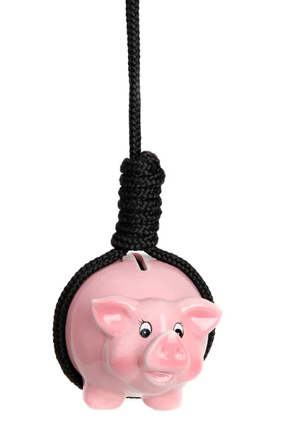Pink piggy bank with black gibbet — Stock Photo, Image