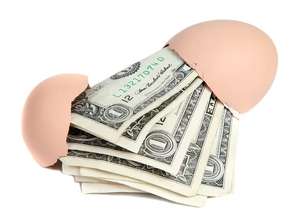 Dollar notes in broken egg — Stock Photo, Image