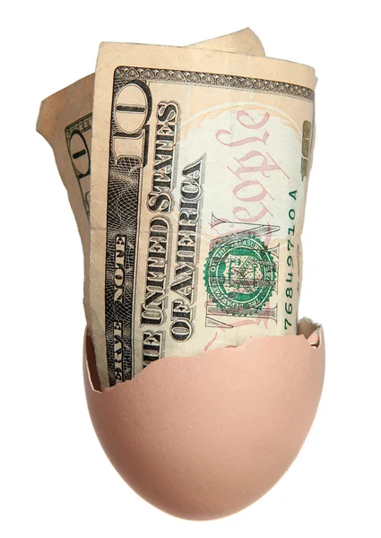 Dollar bank notes in egg — Stock Photo, Image