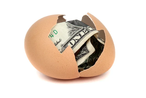 One dollar bank note in eggshell — Stock Photo, Image
