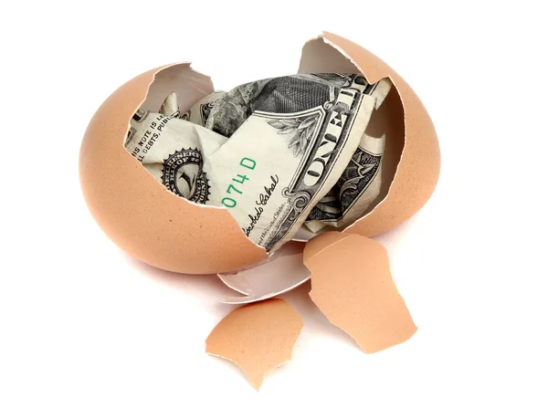 Guscio d'uovo con banconota da un dollaro — Foto Stock
