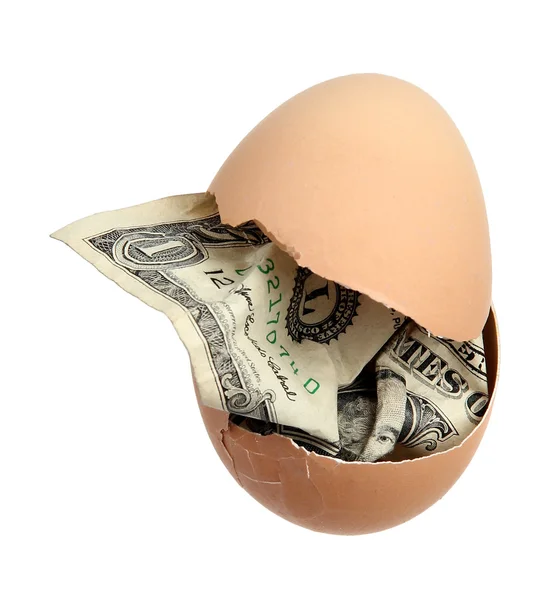 Uovo marrone con banconota da un dollaro — Foto Stock