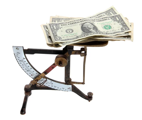 Old scale with dollar notes — Stock Photo, Image