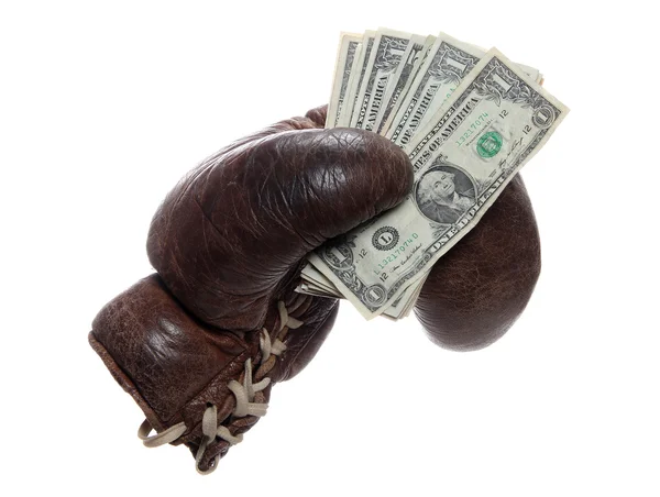 stock image Old brown boxing glove with dollars